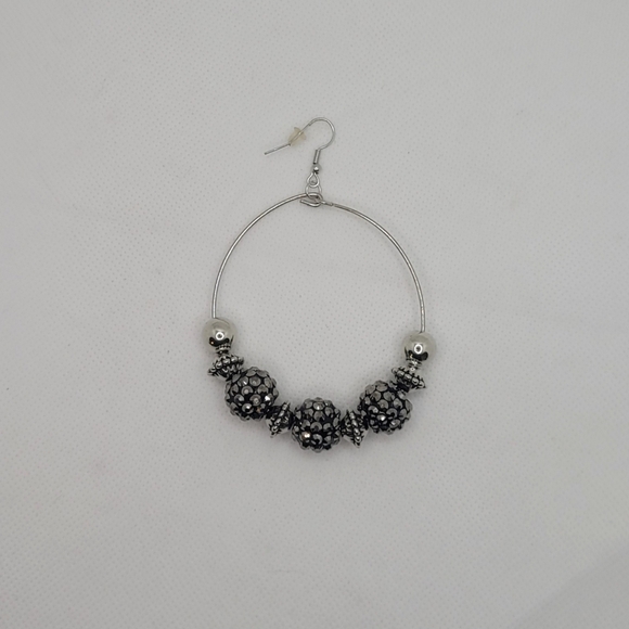 Silver Dangle Rhinestone Balls Hoop Earrings Paparazzi HGP301B - Picture 1 of 6